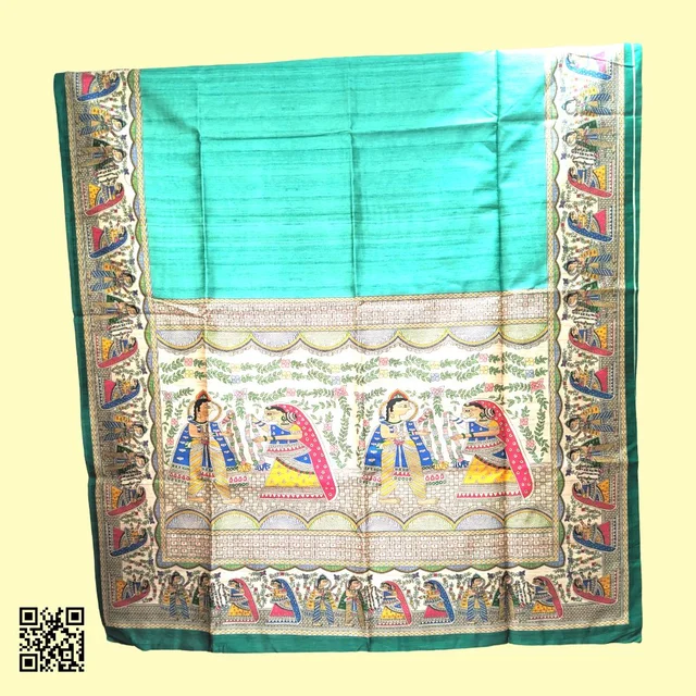 Tussar Quaint Madhubani Saree - Eastern Blue