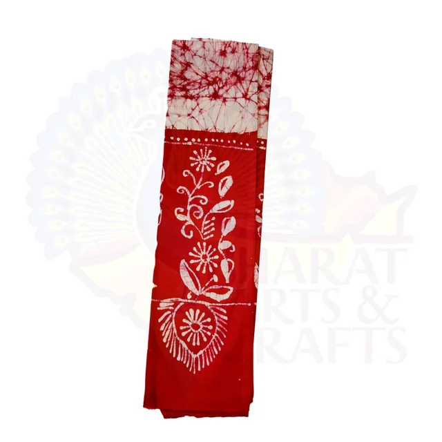 White & Red Batik Printed Pure Cotton Uttorio