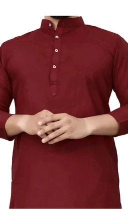 Plain Maroon Kurta For Men - L