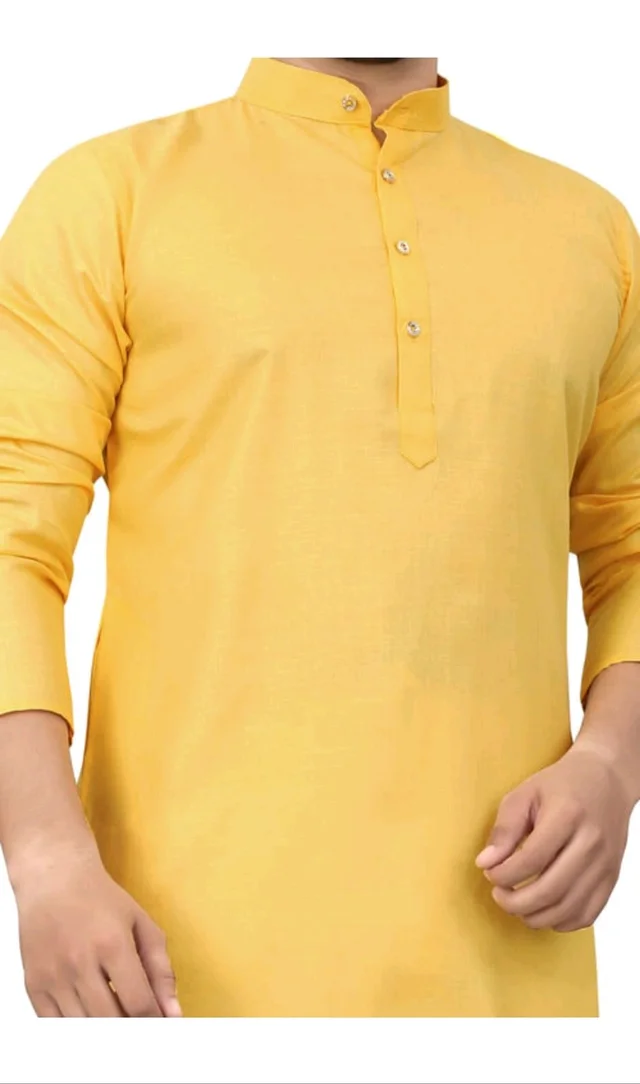 Plain Yellow Kurta For Men - M