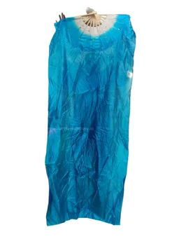 Hand Made Colorful Floral Pattern Hand Held Foldable Japanese Silk Bamboo Fan With Fabric For Dance Performance Or Decoration (Blue)
