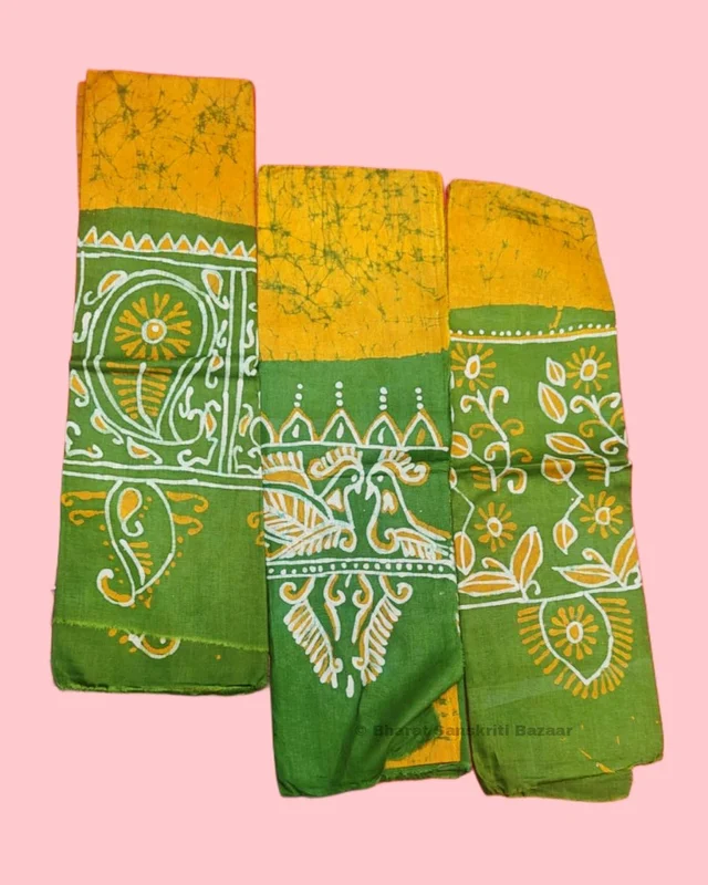 Yellow & Green Batik Printed Pure Cotton Uttorio
