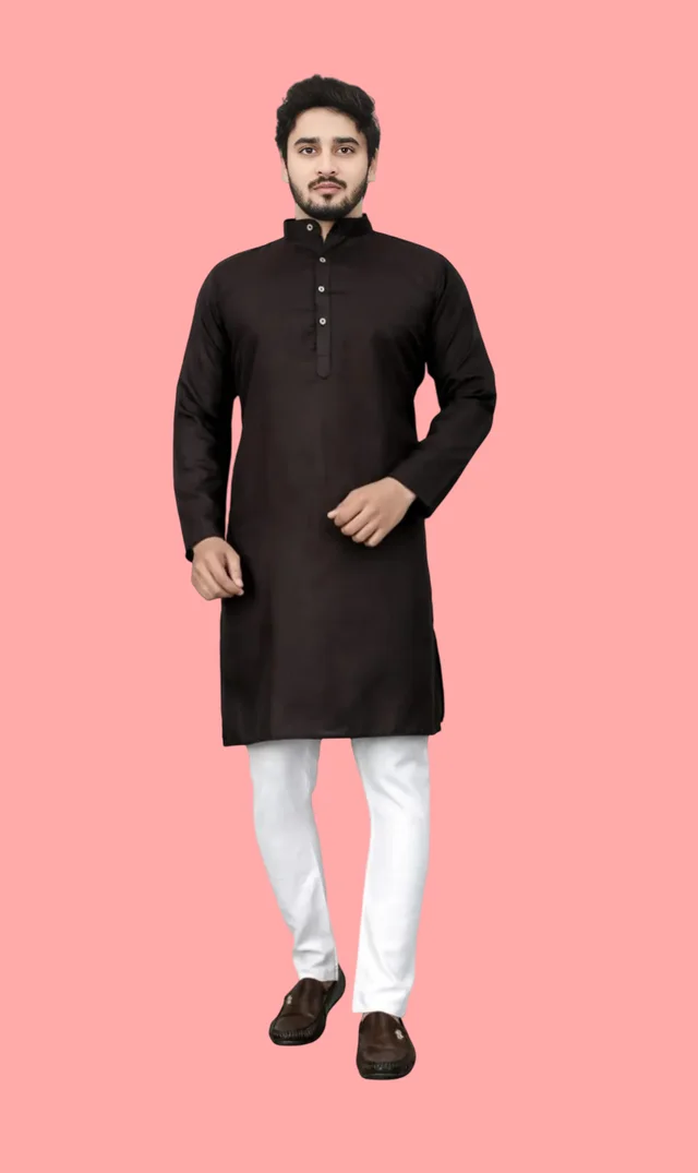 Plain Black Kurta For Men - L