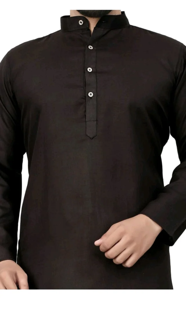 Plain Black Kurta For Men - L