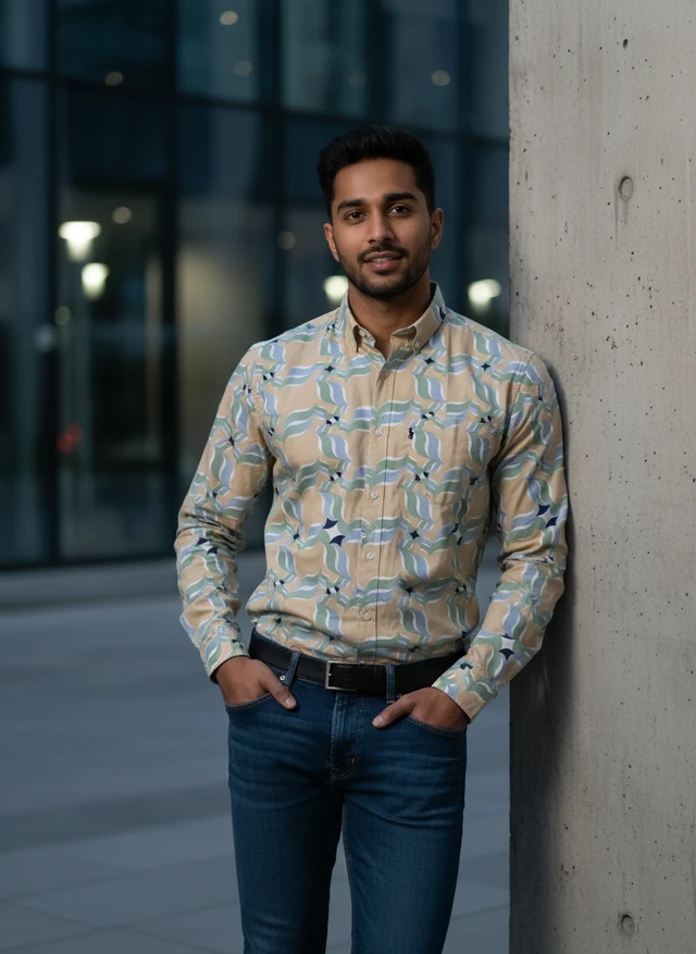 Premium Cotton Laffer Print Full Sleeve Shirt - L