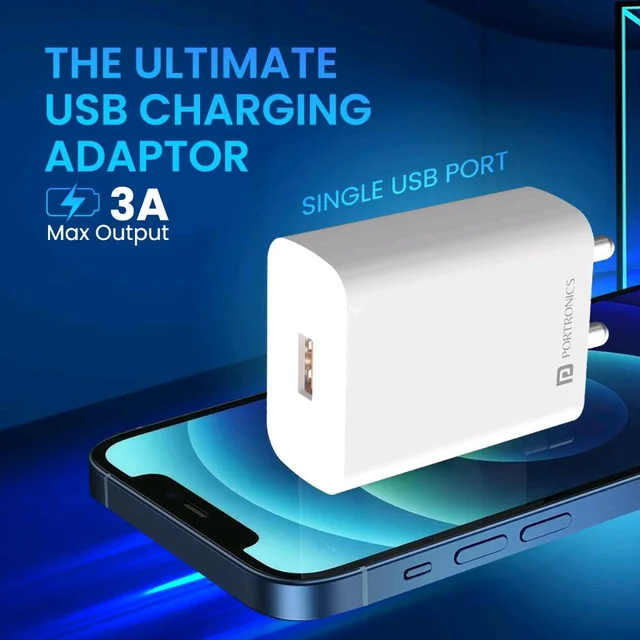 PORTRONICS Adapto One 18w 3A Mach USB Fast Charging Adaptor with 1M V8 Charging Cable