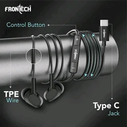 FRONTECH Wired in Ear, Earphones with Mic, Type-C Jack Connectivity, 10 mm Drivers and HD Audio Quality - Black