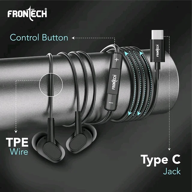 FRONTECH Wired in Ear, Earphones with Mic, Type-C Jack Connectivity, 10 mm Drivers and HD Audio Quality - Black