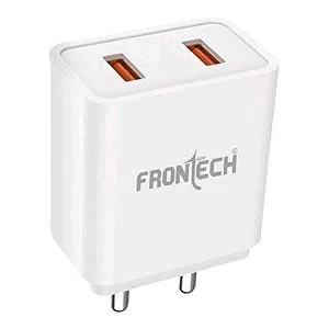 FRONTECH 17W /3.4A Dual USB Port Mobile Charger, Comes with Type-C Data Cable, Supports Ultra Fast Charging, Quick Charge 3.0 - White
