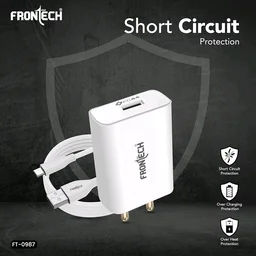 FRONTECH 44W/8.8A Flash Charger, Comes with Flash Charge Data Cable | Ultra Fast Charging | USB A Output | Smart Chip Protection (0987, White) - White