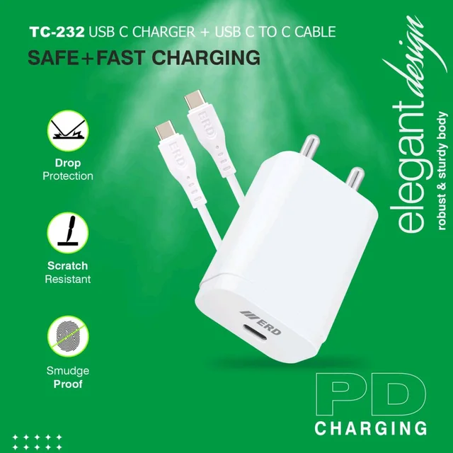ERD TC-232 CHARGER USB-C TO C PD WHT 25W