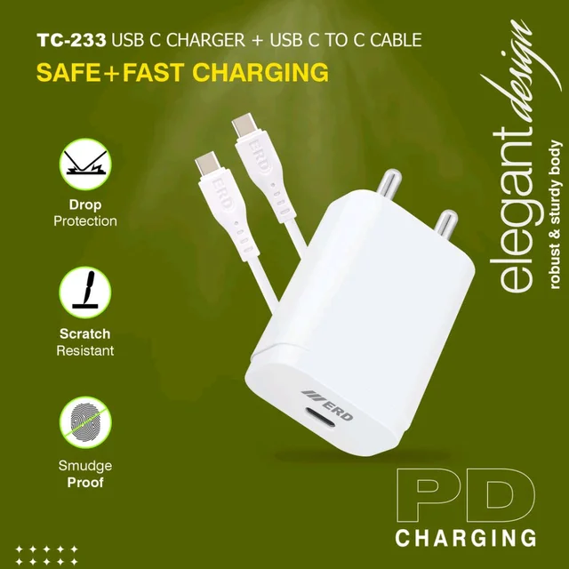 ERD TC-233 CHARGER USB-C TO C PD ADAPTER WHT 33W