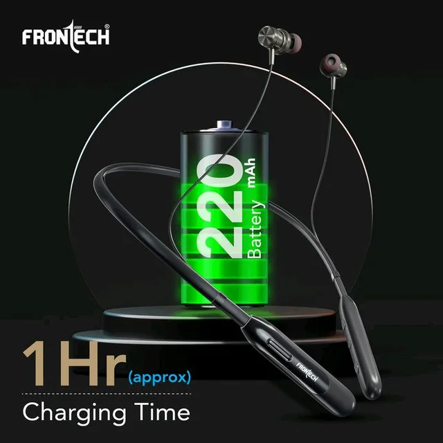 FRONTECH Frontech Wireless Neckband | 25H Playback | Bluetooth 5.1 | 10m Range | Magnetic Earbuds | 1Hr Fast Type-C Charging (EF-0076) - Black