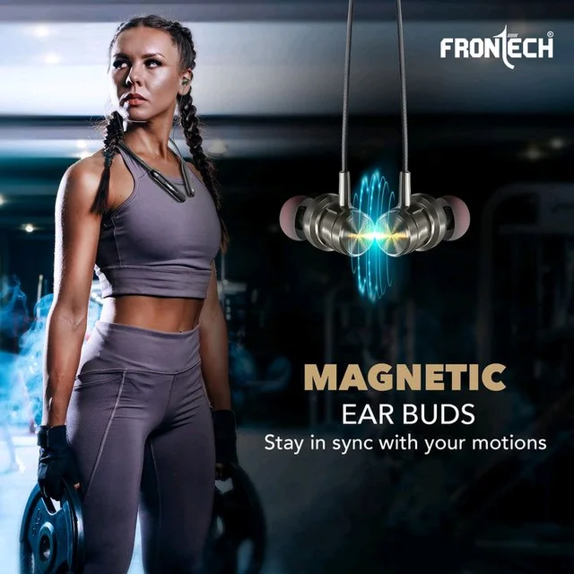 FRONTECH Frontech Wireless Neckband | 25H Playback | Bluetooth 5.1 | 10m Range | Magnetic Earbuds | 1Hr Fast Type-C Charging (EF-0076) - Black