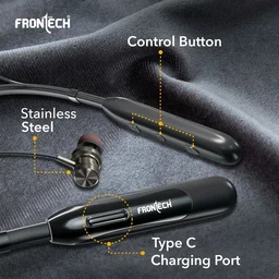 FRONTECH Frontech Wireless Neckband | 25H Playback | Bluetooth 5.1 | 10m Range | Magnetic Earbuds | 1Hr Fast Type-C Charging (EF-0076) - Black