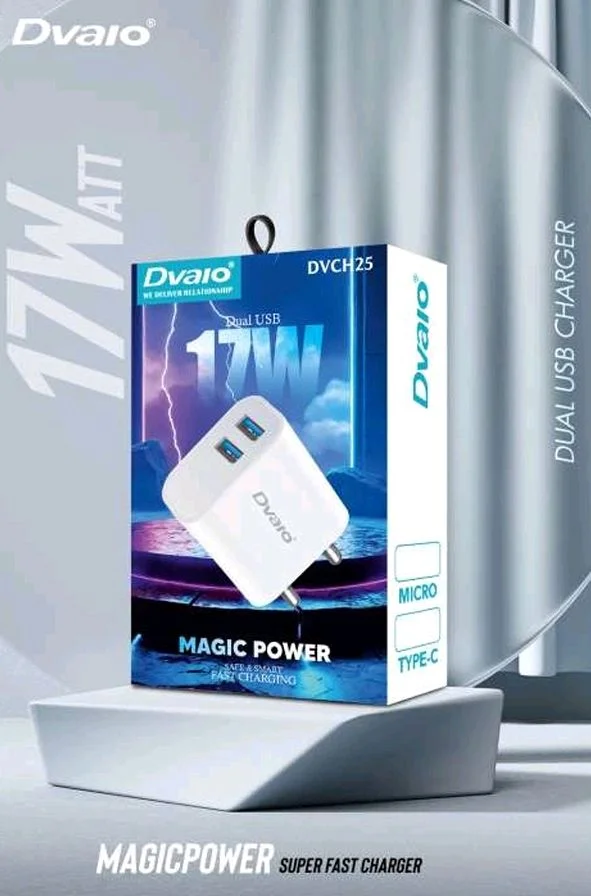 DVCH-25 17w Type-C Charger With Double USB Ports 
