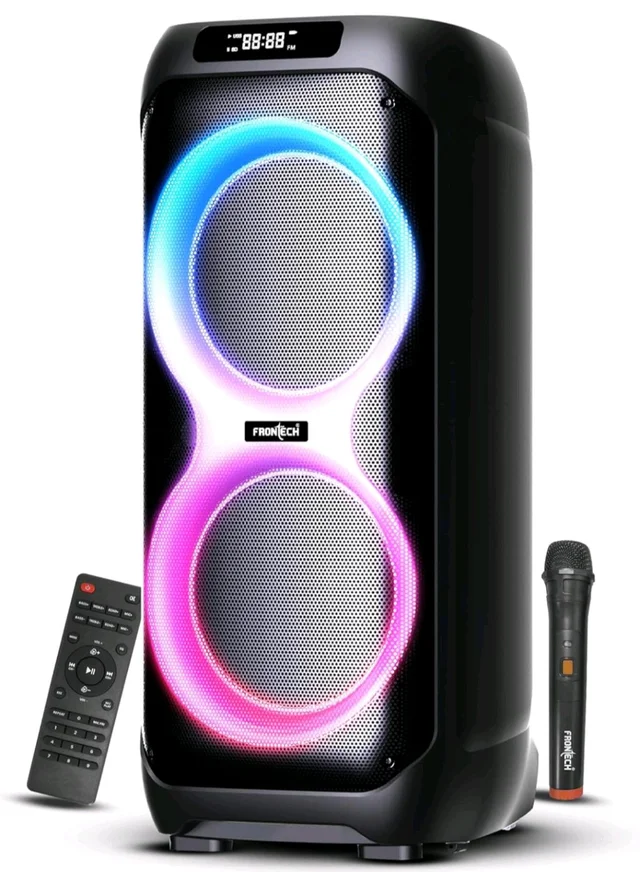 FRONTECH Smash PRO-22P 100W Party Speaker | TWS | Karaoke with Wireless Mic | RGB LED Lights | BT 5.0 | FM | USB, TF, AUX | Type-C Charging | 1-Year Warranty (SW-0022P)