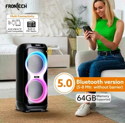 FRONTECH Smash PRO-22P 100W Party Speaker | TWS | Karaoke with Wireless Mic | RGB LED Lights | BT 5.0 | FM | USB, TF, AUX | Type-C Charging | 1-Year Warranty (SW-0022P)