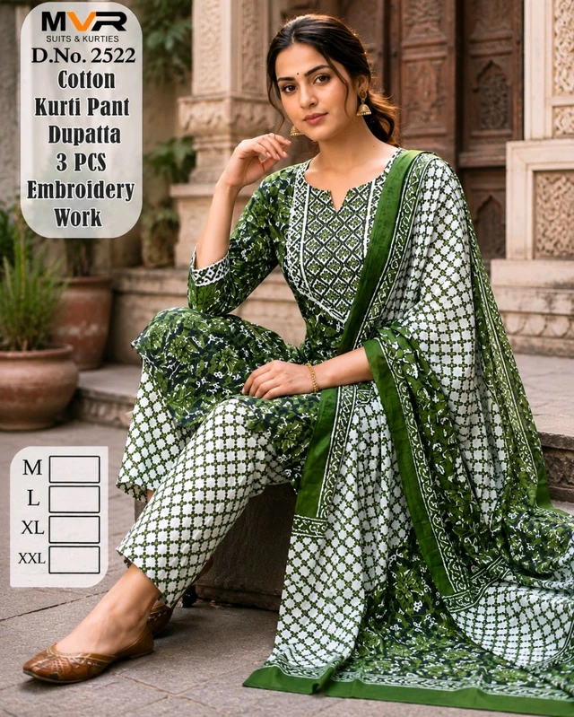 Three piece cotton kurti set 