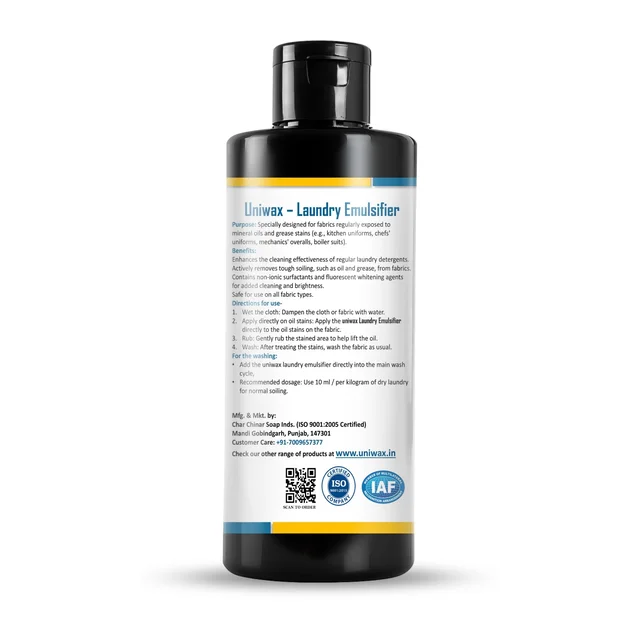 Uniwax Laundry Emulsifier / Detergent Booster and Oil Stain Remover - 200ml