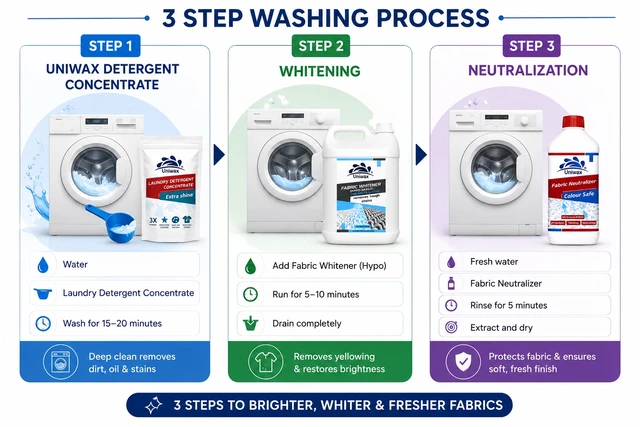 Uniwax White Fabric Care Kit of 3 – Laundry Detergent, Fabric Whitener & Neutralizer for Bright White Clothes