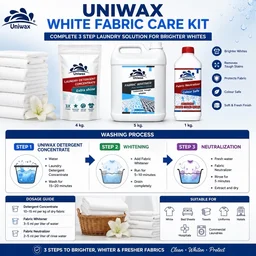 Uniwax White Fabric Care Kit of 3 – Laundry Detergent, Fabric Whitener & Neutralizer for Bright White Clothes