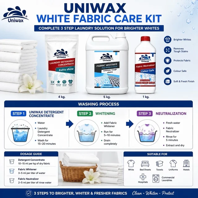 Uniwax White Fabric Care Kit of 3 – Laundry Detergent, Fabric Whitener & Neutralizer for Bright White Clothes