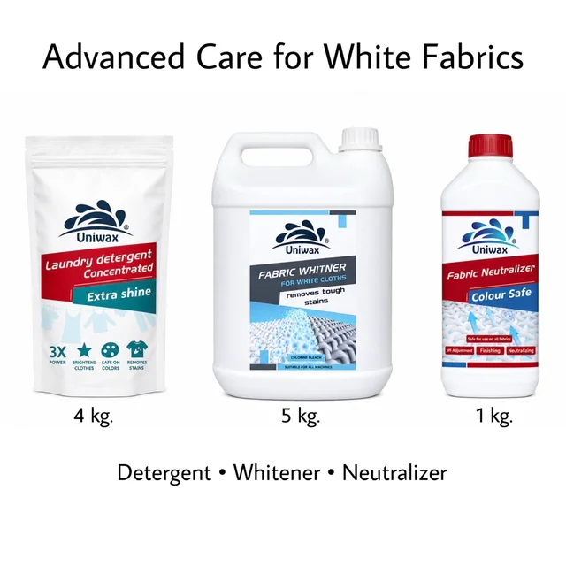 Uniwax White Fabric Care Kit of 3 – Laundry Detergent, Fabric Whitener & Neutralizer for Bright White Clothes