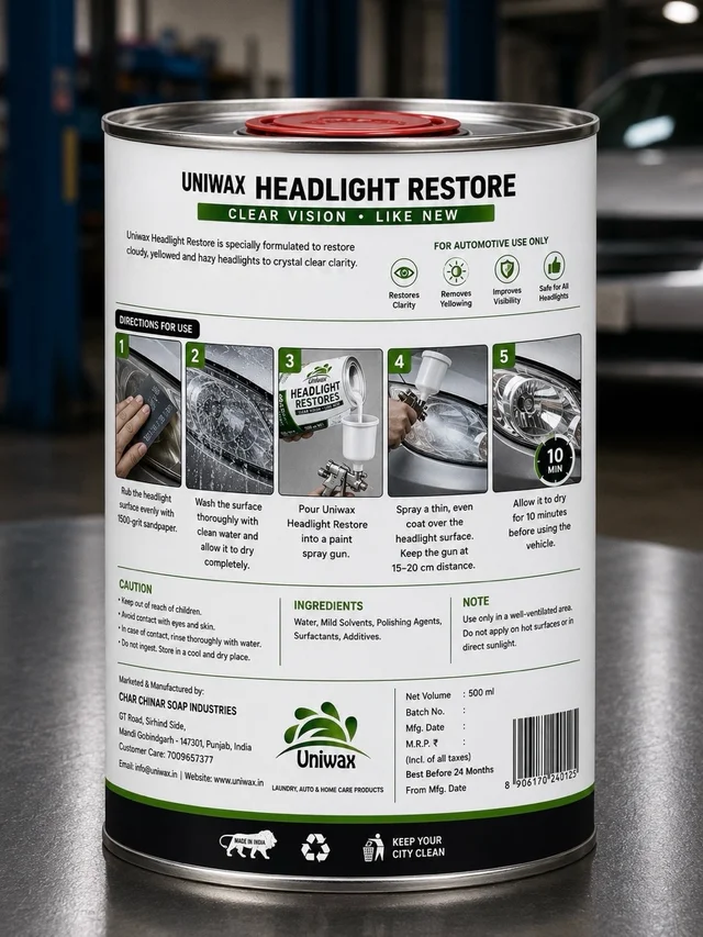 Uniwax Headlight Restore Liquid | Restores Yellowed & Oxidized Headlights | Crystal Clear Finish | Long-Lasting UV Protection | Automotive Headlight Restoration Coating