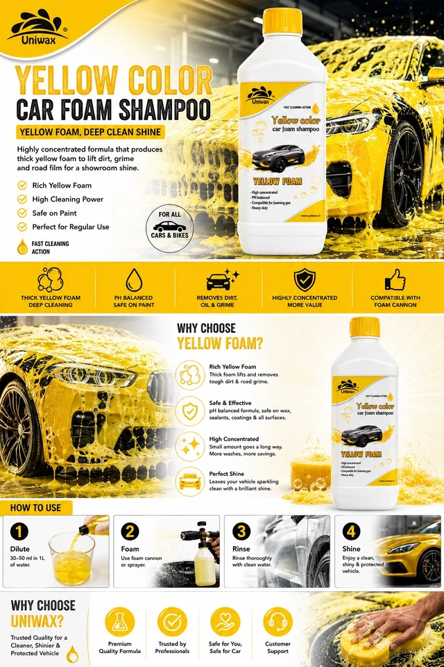 uniwax yellow car colour foam shampoo - 1kg, yellow