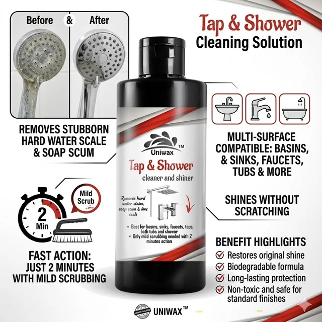 Tap & Shower Cleaner – Deep Cleaning Formula for Removes Limescale Stubborn Stains & Water Deposits - 200ML