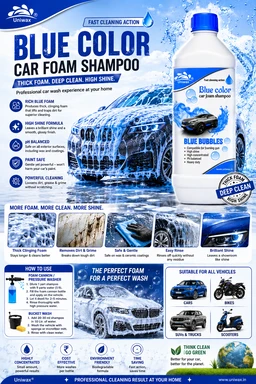 Uniwax Blue Foam Shampoo produces a thick, stable foam for superior cleaning. - 1kg, blue