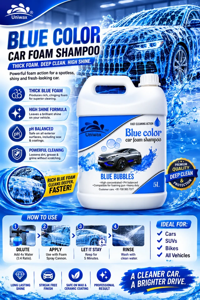 Uniwax Blue Foam Shampoo produces a thick, stable foam for superior cleaning. - 5kg, blue