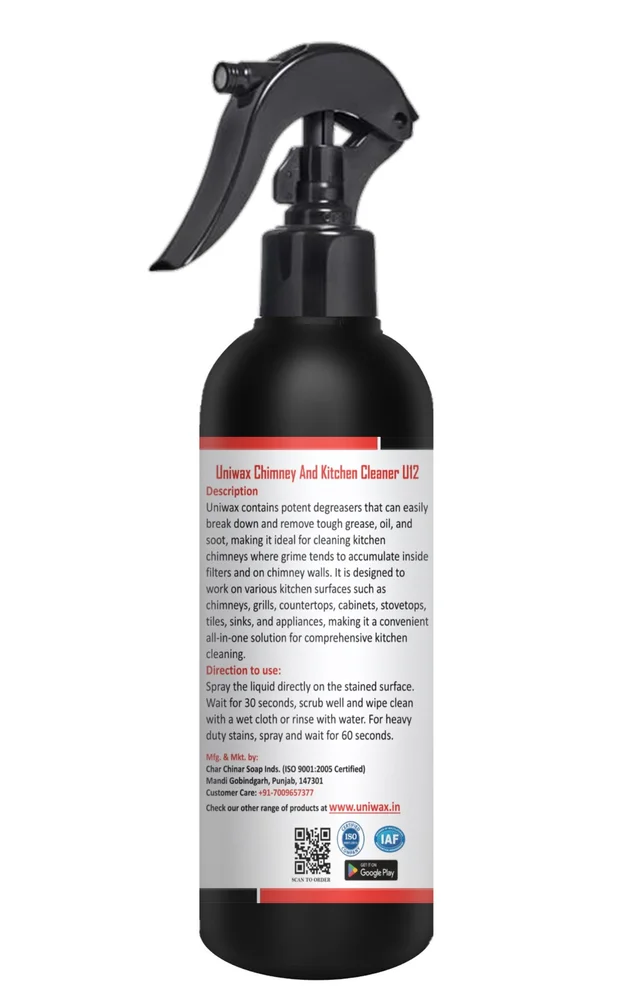 Uniwax Chimney and Kitchen Cleaner U12 remove tough grease, oil, and soot. - 200 ml