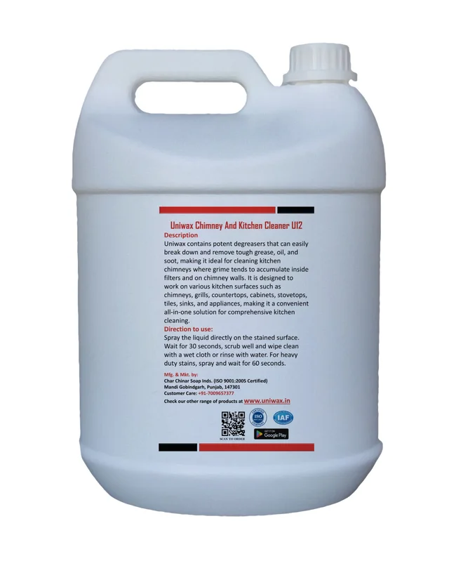 Uniwax Chimney and Kitchen Cleaner U12 remove tough grease, oil, and soot. - 5 liter
