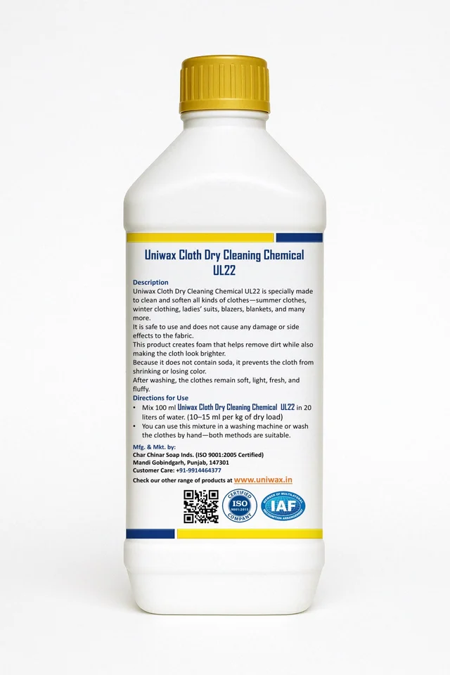 uniwax cloth dry cleaning chemical concentrate UL22 , Fabric Dry Cleaning Solution | Professional Garment Cleaner | No Shrinkage Formula | Safe for All Fabrics - 1kg
