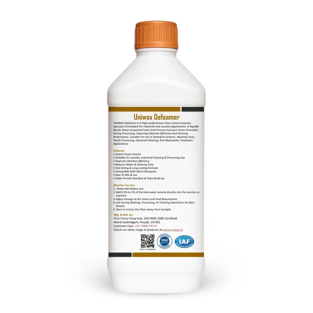 Uniwax Defoamer for Laundry & Industrial Cleaning | Instant Foam Control | Anti Foam Liquid for Detergent Systems | Fast Acting Foam Remover - 1kg