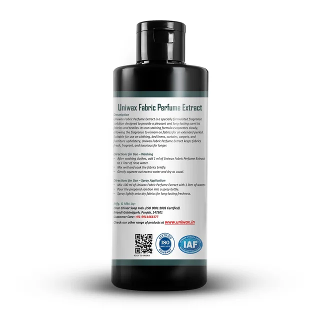 Uniwax Fabric Perfume Concentrate | Long-Lasting Clothing Scent & Fabric Freshener - 200 ml