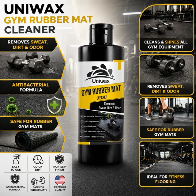 Uniwax Gym Rubber Mat Cleaner 200ml | Antibacterial Gym Floor Cleaner | Removes Sweat, Dirt & Odor | Non-Slip & Quick Dry Formula | Safe for Rubber Gym Mats & Fitness Flooring - 200ml
