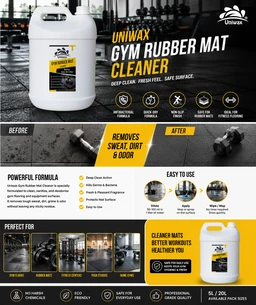 Uniwax Gym Rubber Mat Cleaner 1 Litre | Antibacterial Gym Floor Cleaner | Removes Sweat, Dirt & Odor | Non-Slip & Quick Dry Formula | Safe for Rubber Gym Mats & Fitness Flooring - 1kg