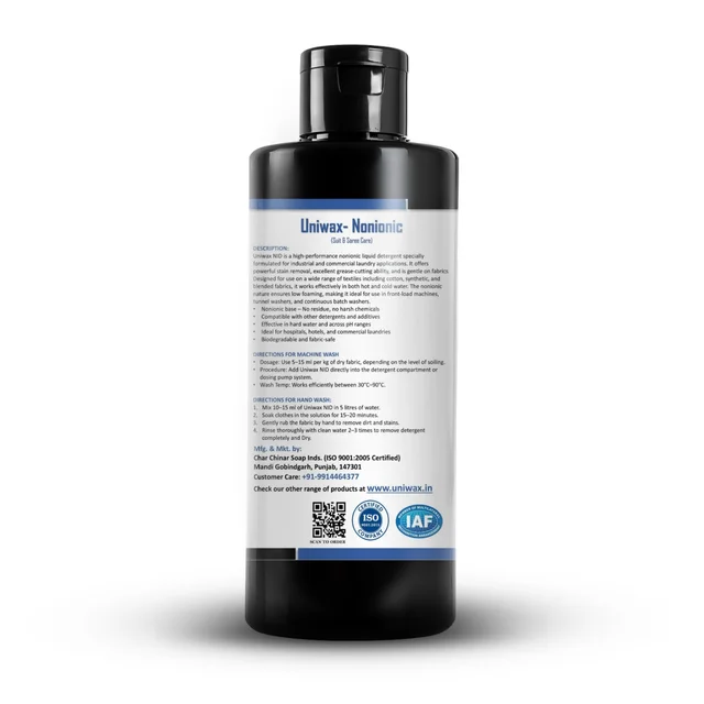 Uniwax NID nonionic Liquid detergent/ Non-Residue Liquid Detergent for Sensitive Clothes - 200ML
