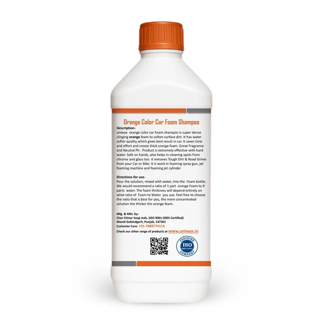 uniwax colour foam shampoo with wax / Produces Thick Coloured Foam Car Washing Liquid - 1kg, Orange