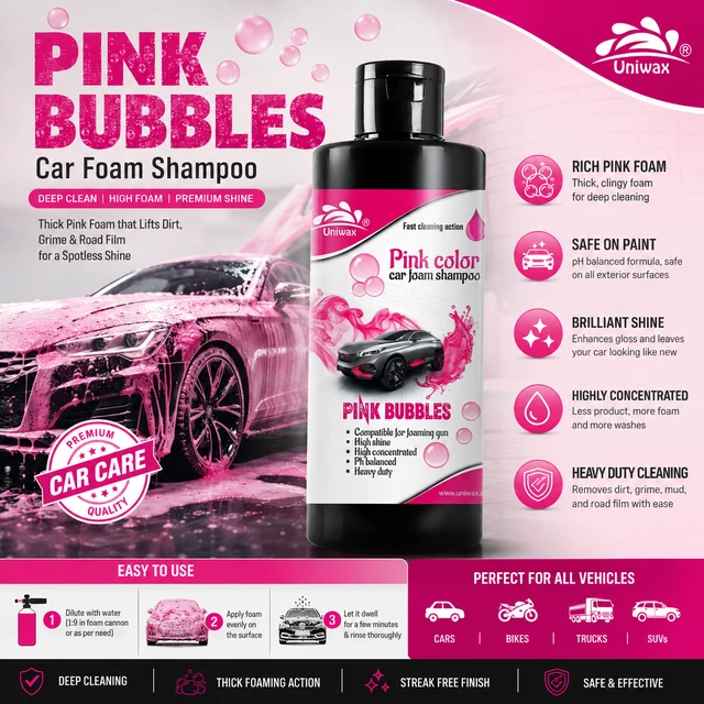 Uniwax Color Foam Wash with Wax Car Shampoo | High Foaming Car Wash Soap | Removes Dirt & Grime | Adds Shine & Water Beading | Safe for All Vehicle Paints | pH Balanced - 200ml