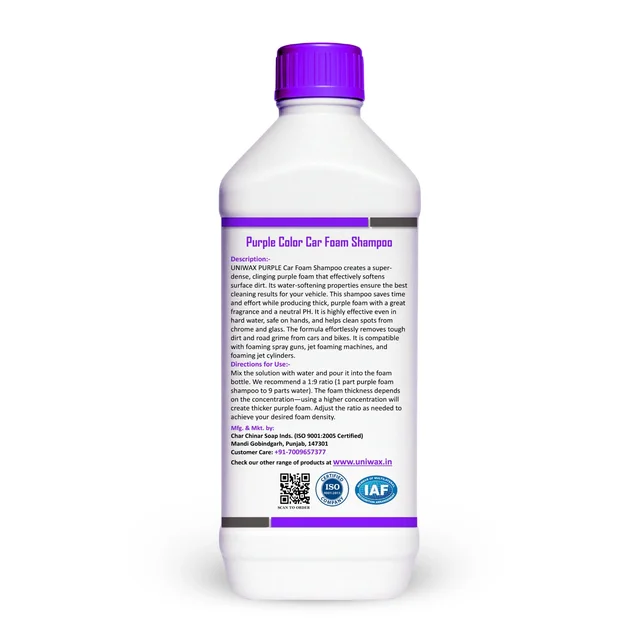 uniwax purple colour foam shampoo with wax / Produces Thick Coloured Foam Car Washing Liquid - 1 kg, Purple