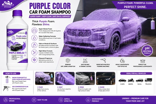 uniwax purple colour foam shampoo with wax / Produces Thick Coloured Foam Car Washing Liquid - 1 kg, Purple