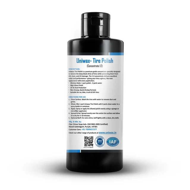 Uniwax Tyre Polish (1:2 Concentrate) – Deep Black Finish & Protection - 200ml