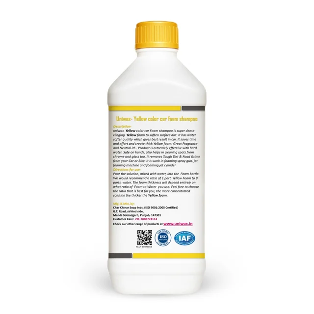 uniwax yellow car colour foam shampoo - 1kg, yellow
