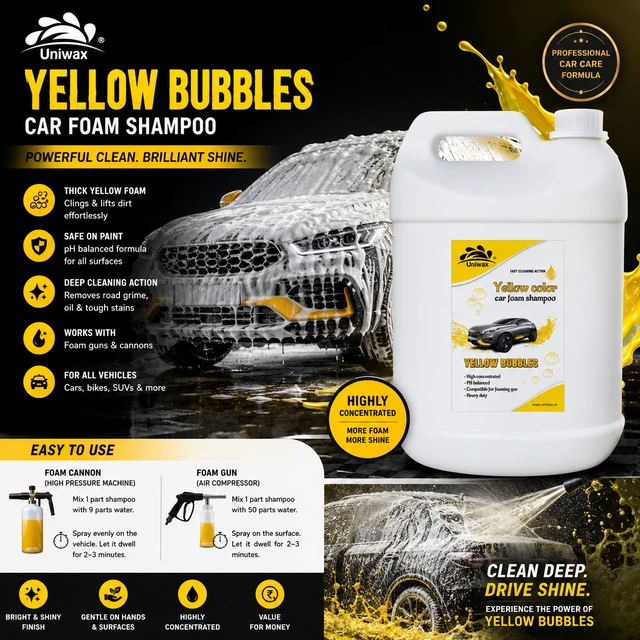 uniwax yellow car colour foam shampoo - 5kg, yellow
