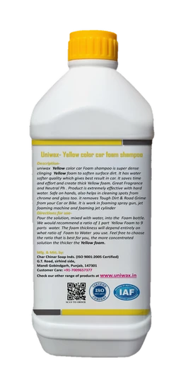 Uniwax blue color foam wash waUniwax Color Foam Wash with Wax Car Shampoo | High Foaming Car Wash Soap | Removes Dirt & Grime | Adds Shine & Water Beading | Safe for All Vehicle Paints | pH Balancedith wax colour foam car wash shampoo - 1kg, Yellow