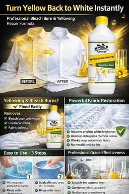 Yellow to White Fabric Whitener Powder |Bleach Burn Repair, Removes Yellow Tint, Iron Stains & Dullness | Laundry Whitener for Cotton & White Clothes - 5 kg